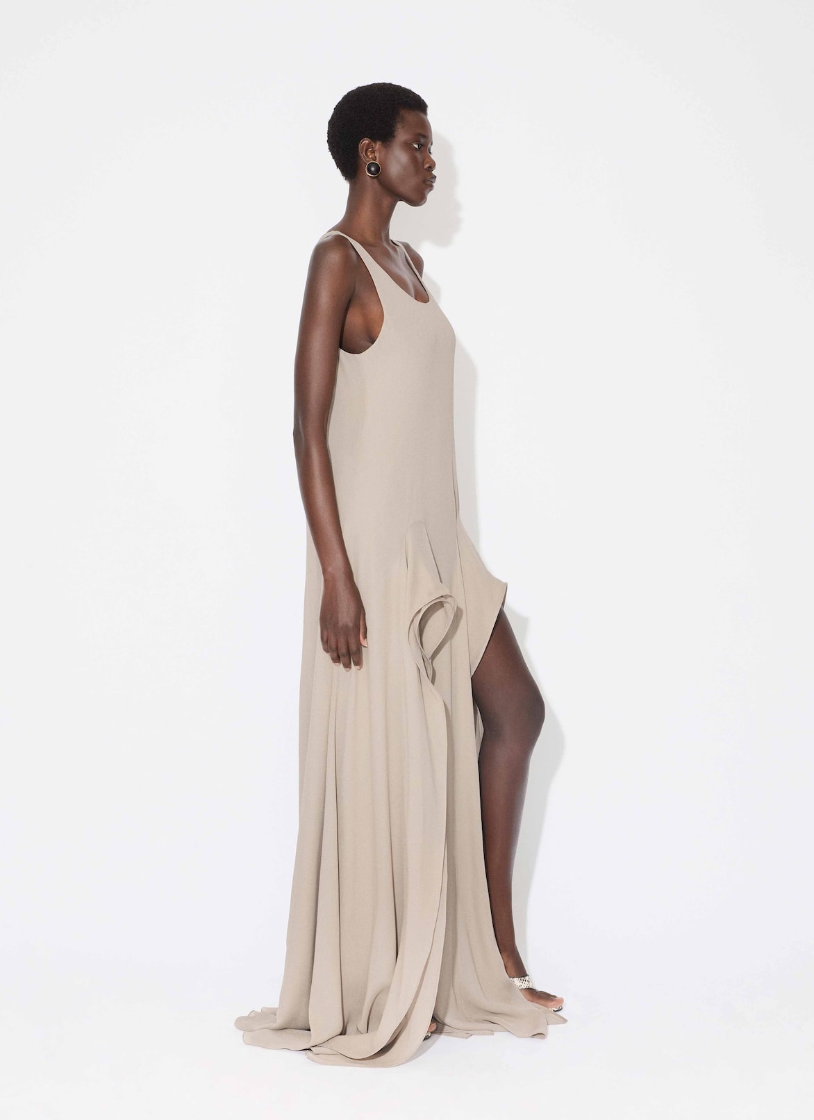 GEORGETTE RUFFLE DRESS ALAÏA DOVE GREY GEORGETTE RUFFLE DRESS